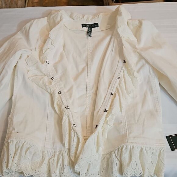 NWT LRL Lauren Jeans white denim jacket with eyelet trim size 16 - Picture 11 of 13